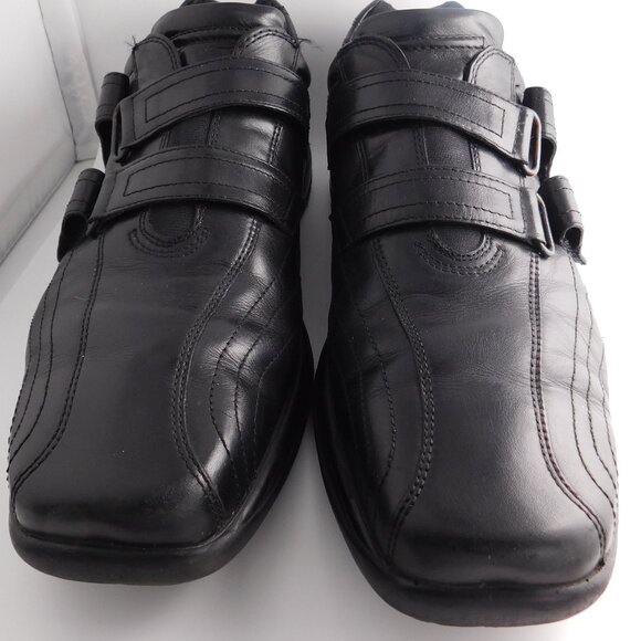 Ecco Black Leather Slip On Loafers adjustable Straps Size 12 Square toe Men's - Picture 1 of 16